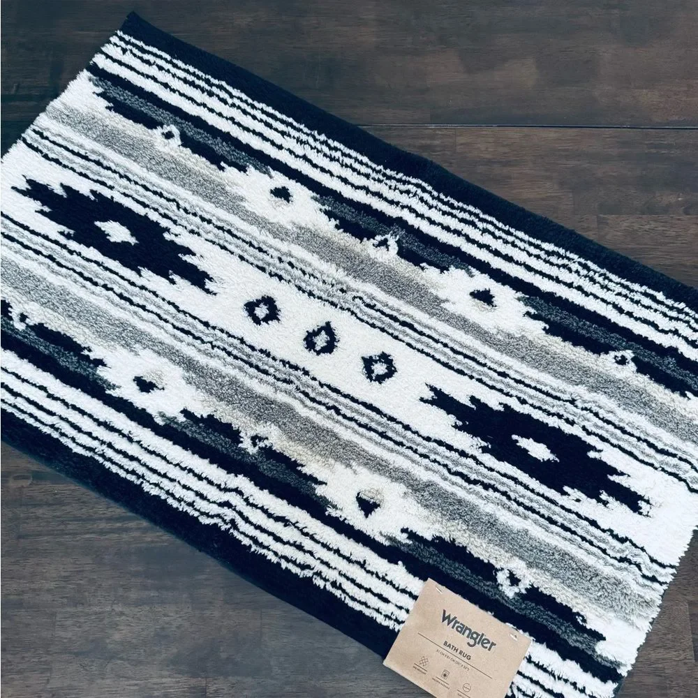 Wrangler Western Aztec Southwest Gray Black Tribal Design Bath Rug Floor Mat